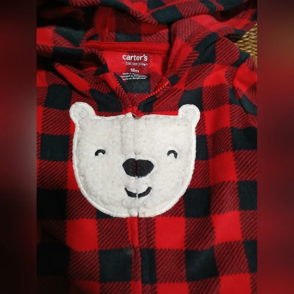 Carter's Red and Black Plaid Onesie with Bear